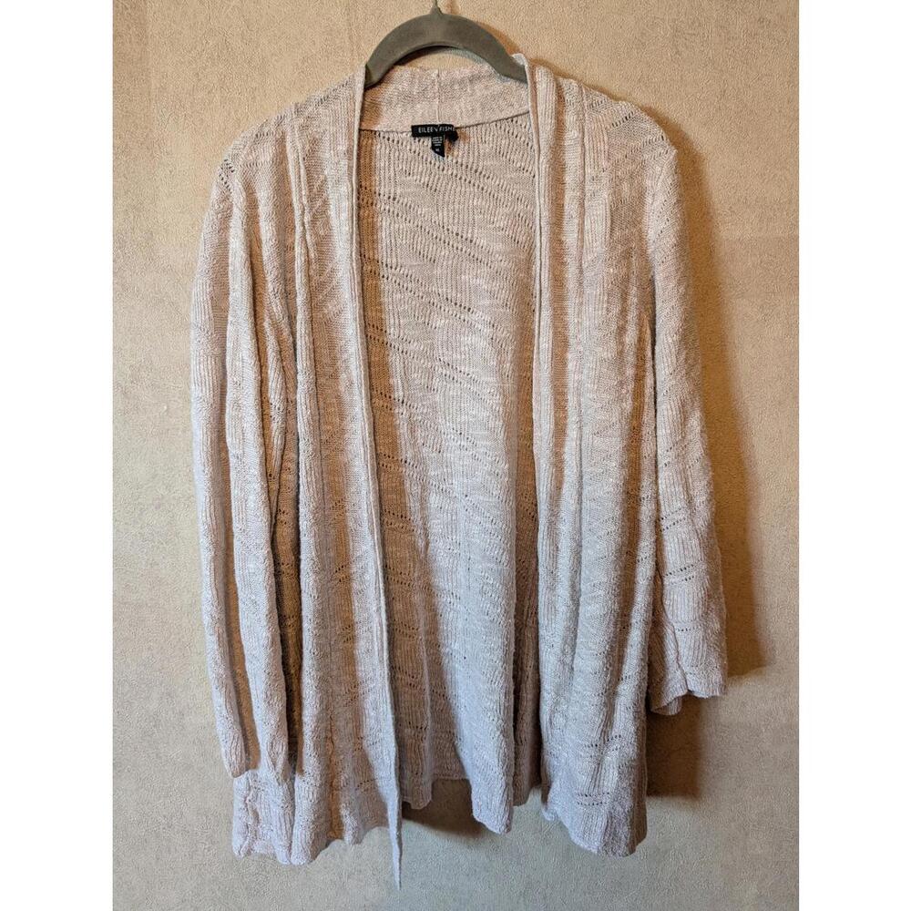 EILEEN FISHER linen beige grey knit cardigan sz xl